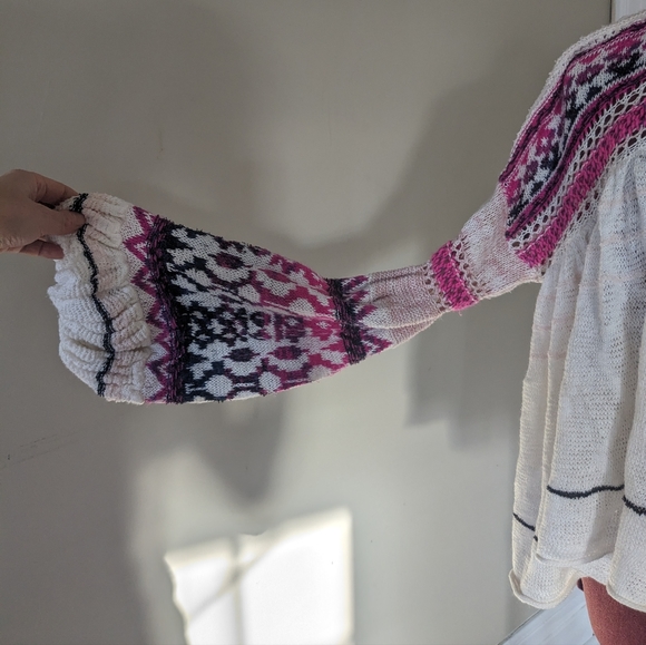 Free People Dreamland cardigan sweater crochet pink white purple xs flowy - Picture 6 of 9